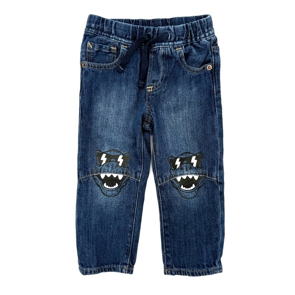 EUC Gap Little Boys Pull-On Slim T-Rex Dino Jeans / Denim Pants In Navy Blue 2 - Picture 1 of 16